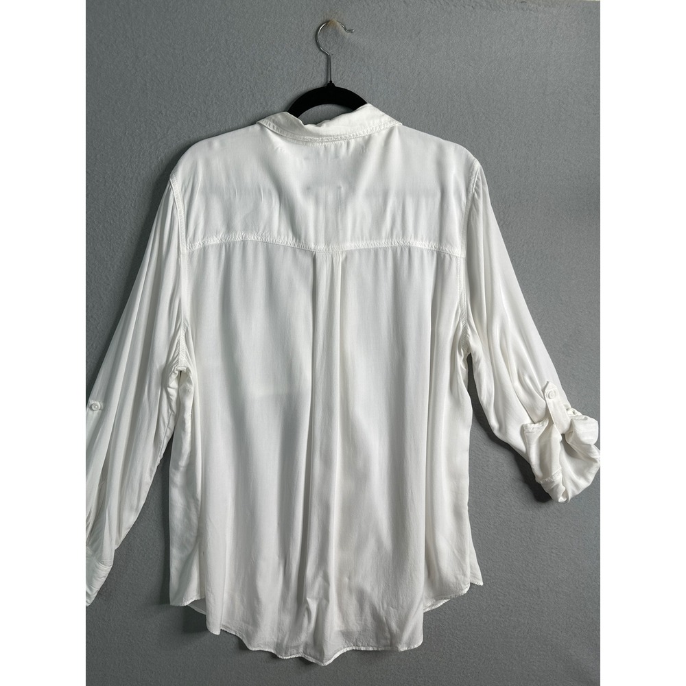 Casa Cabana‎ White Button Down Shirt Roll Tab Sleeve Pocket Detail Women's 1X - Picture 2 of 8